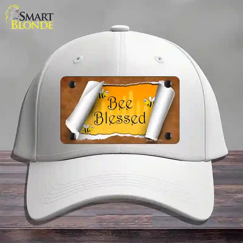 HAT21-MLP-11724 Bee Blessed Scroll Novelty License Plate Hat, Cotton - White