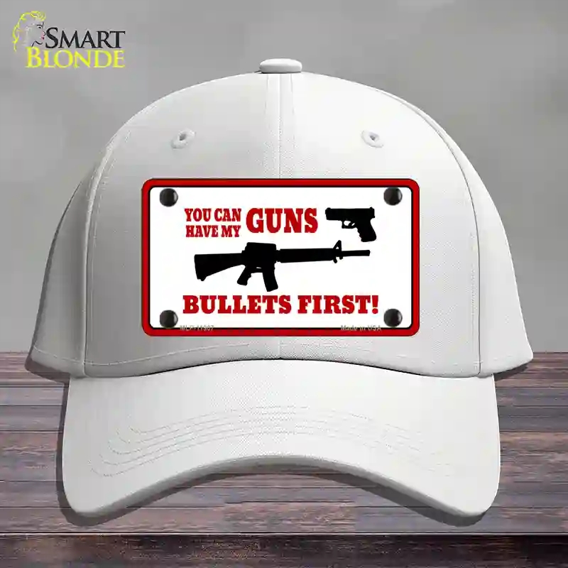 HAT21-MLP-11907 Bullets First Novelty License Plate Hat, Cotton - White