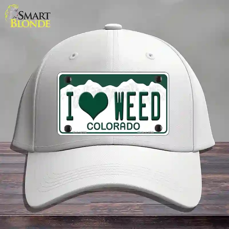 HAT21-MLP-12156 I Love Weed Colorado Novelty License Plate Hat, Cotton - White