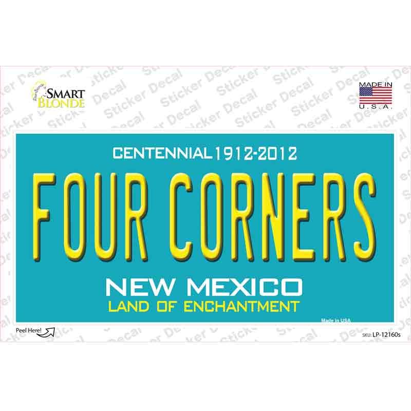 LP-12160s-M Four Corners Teal   Mexico Novelty Sticker Decal, Medium