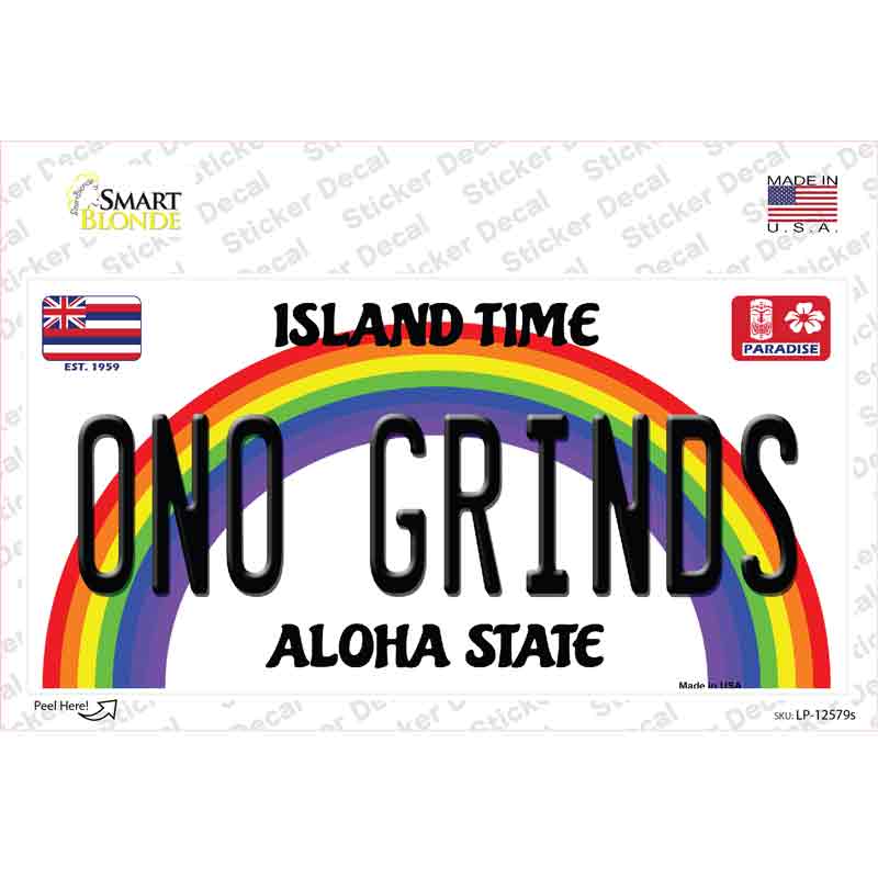 LP-12579s-M Ono Grinds Hawaii Novelty Sticker Decal, Medium