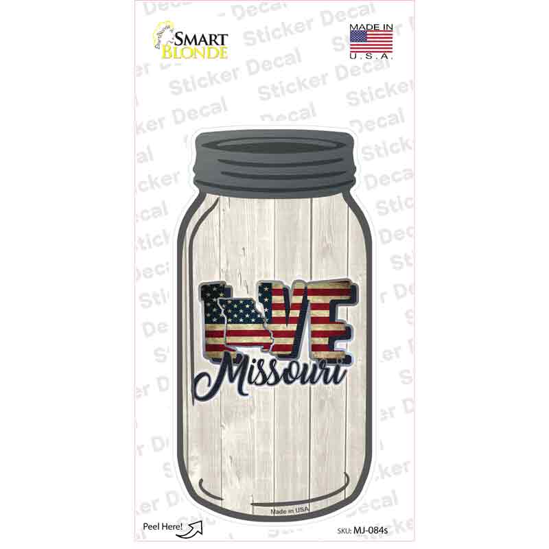 MJ-084s-M Love Missouri Silhouette Novelty Mason Jar Sticker Decal, Medium