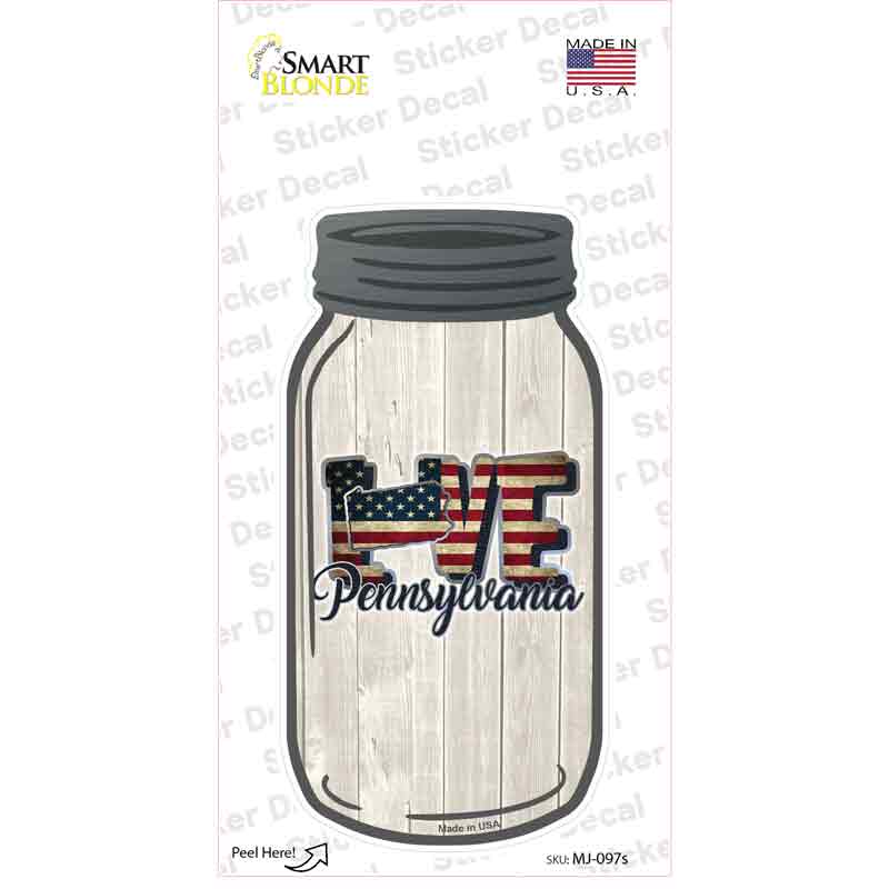 MJ-097s-M Love Pennsylvania Silhouette Novelty Mason Jar Sticker Decal, Medium