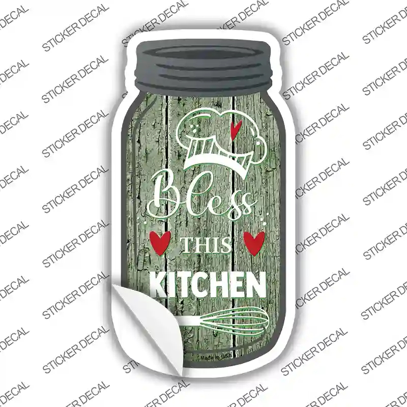 MJ-163s-L Bless Kitchen Green Novelty Mason Jar Sticker Decal, Large