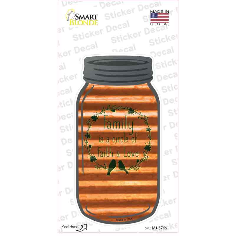MJ-376s-M Family Circle Corrugated Orange Novelty Mason Jar Sticker Decal, Medium