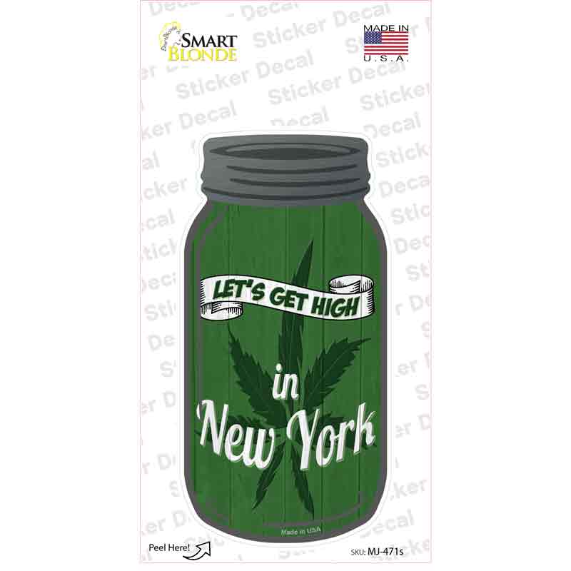 MJ-471s-M Get High   York Green Novelty Mason Jar Sticker Decal, Medium