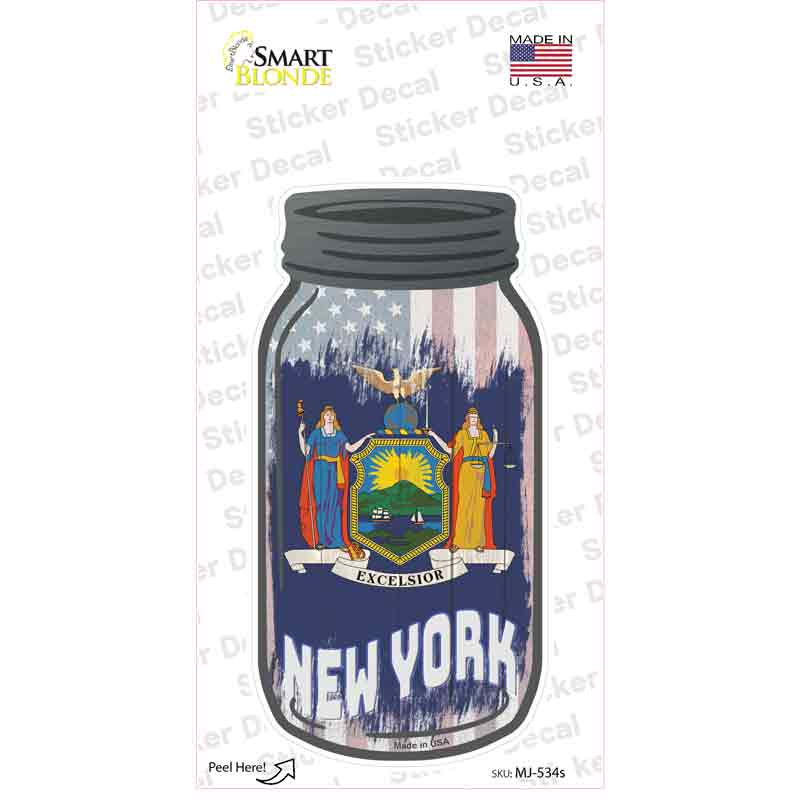 MJ-534s-M   York USA Flag Novelty Mason Jar Sticker Decal, Medium