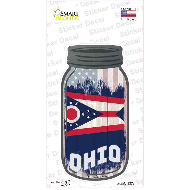 MJ-537s-M Ohio USA Flag Novelty Mason Jar Sticker Decal, Medium