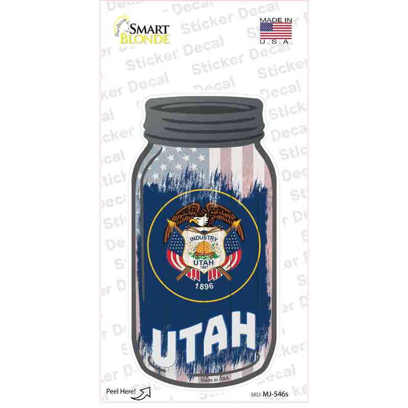 MJ-546s-M Utah USA Flag Novelty Mason Jar Sticker Decal, Medium