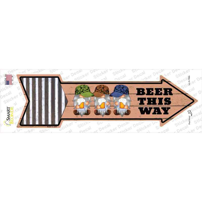 A-768s-M Beer This Way Three Gnomes Novelty Arrow Sticker Decal, Medium