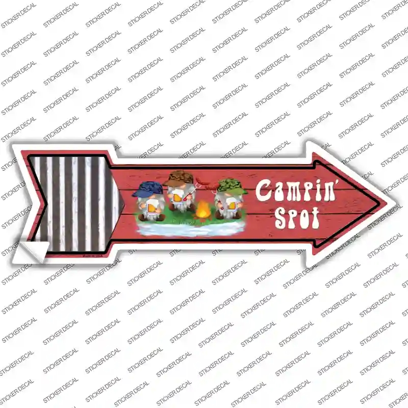 A-770s-L Camping Spot Three Gnomes Novelty Arrow Sticker Decal, Large