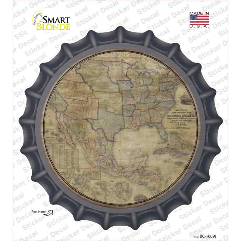 BC-1609s-M United States Map Novelty Bottle Cap Sticker Decal, Medium