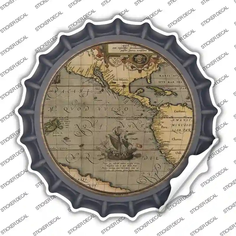 BC-1615s-S Pacific Ocean Map Novelty Bottle Cap Sticker Decal, Small