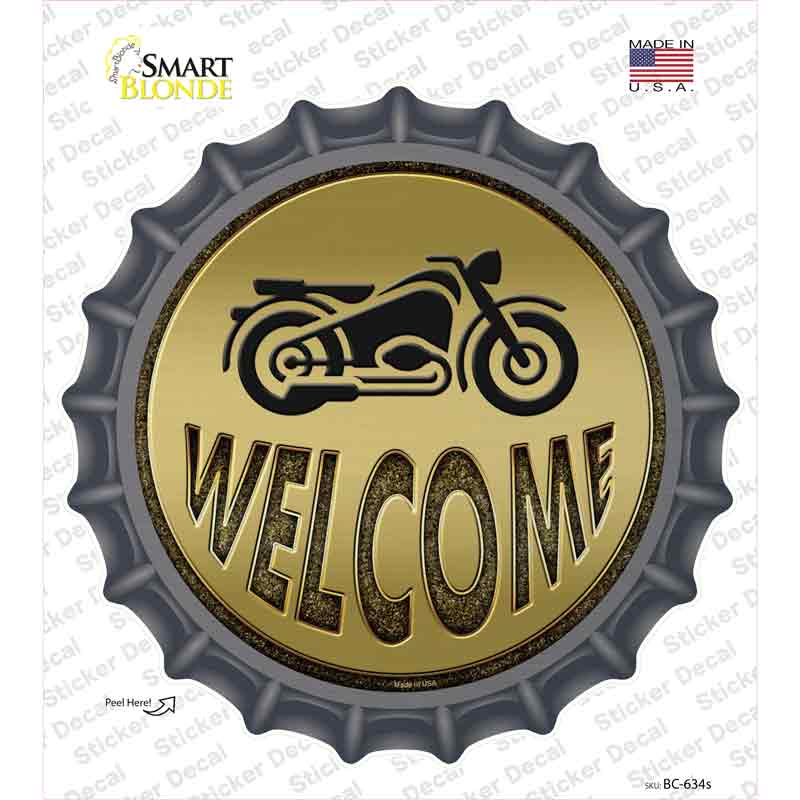BC-634s-M Welcome with Motorcycle Novelty Bottle Cap Sticker Decal, Medium