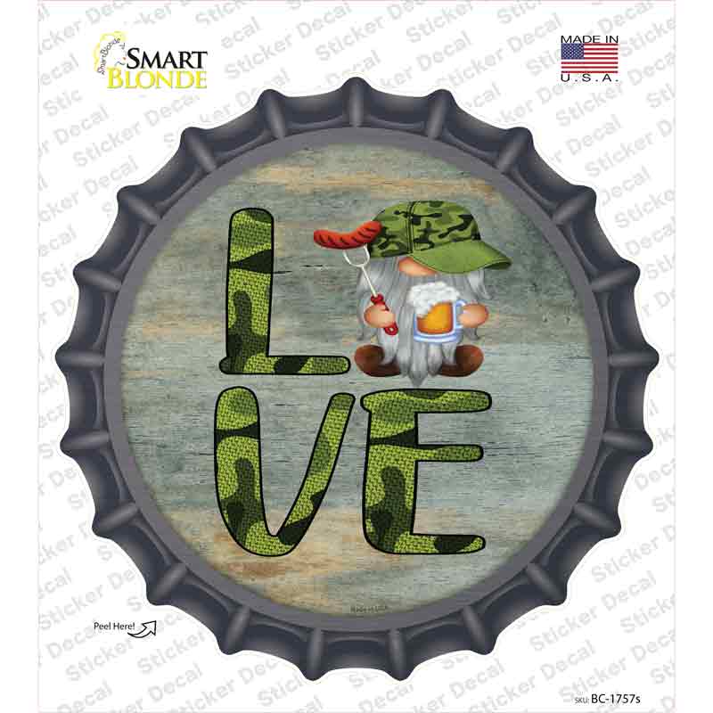 BC-1757s-M Camo Love Grilling Gnome Novelty Bottle Cap Sticker Decal, Medium