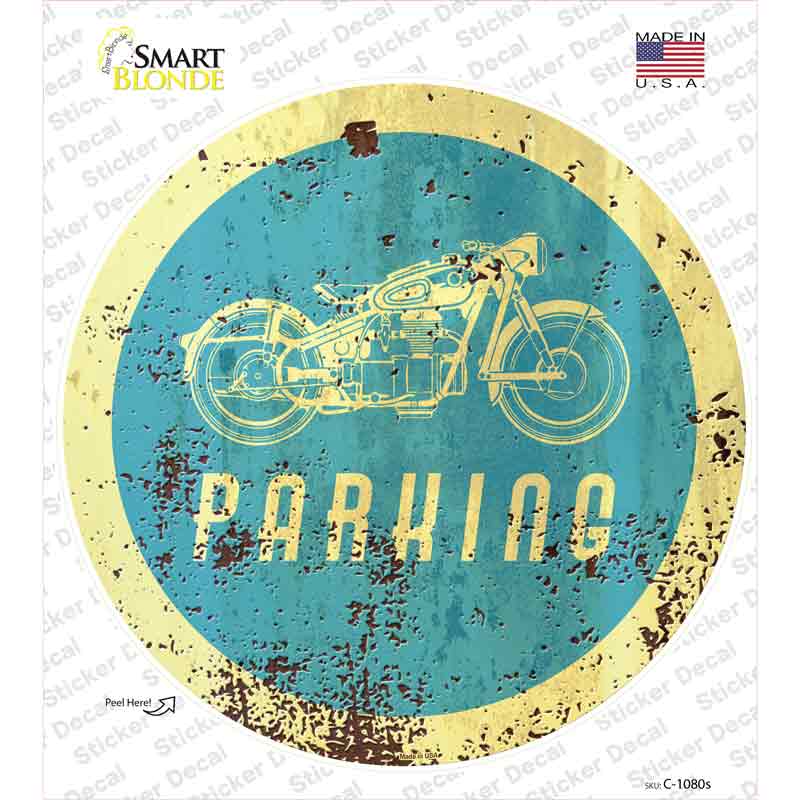 C-1080s-M Motorcycle Parking Novelty Circle Sticker Decal, Medium