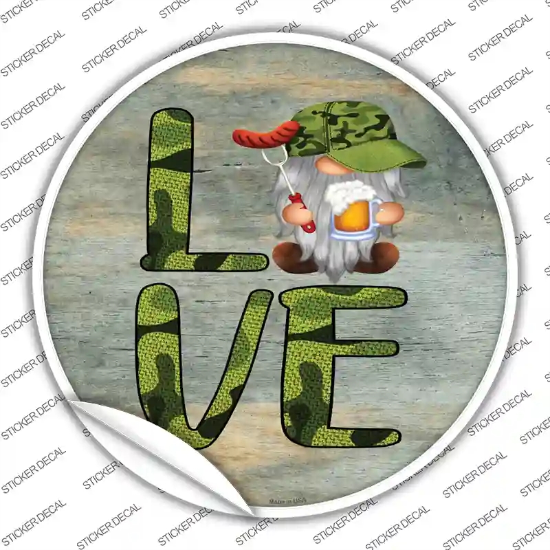 C-1757s-L Camo Love Grilling Gnome Novelty Circle Sticker Decal, Large