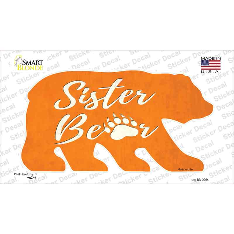 BR-026s-M Sister Paw Orange Novelty Bear Sticker Decal, Medium