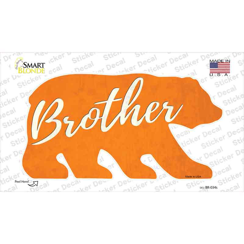 BR-034s-M Brother Orange Novelty Bear Sticker Decal, Medium