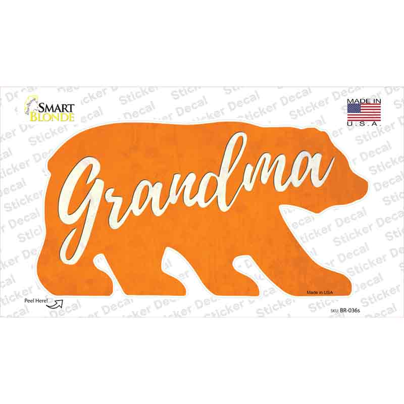 BR-036s-M Grandma Orange Novelty Bear Sticker Decal, Medium