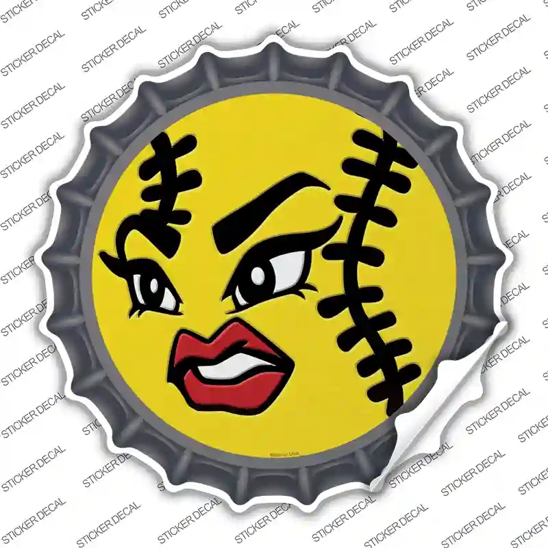 BC-736s-L Angry Softball Novelty Bottle Cap Sticker Decal, Large