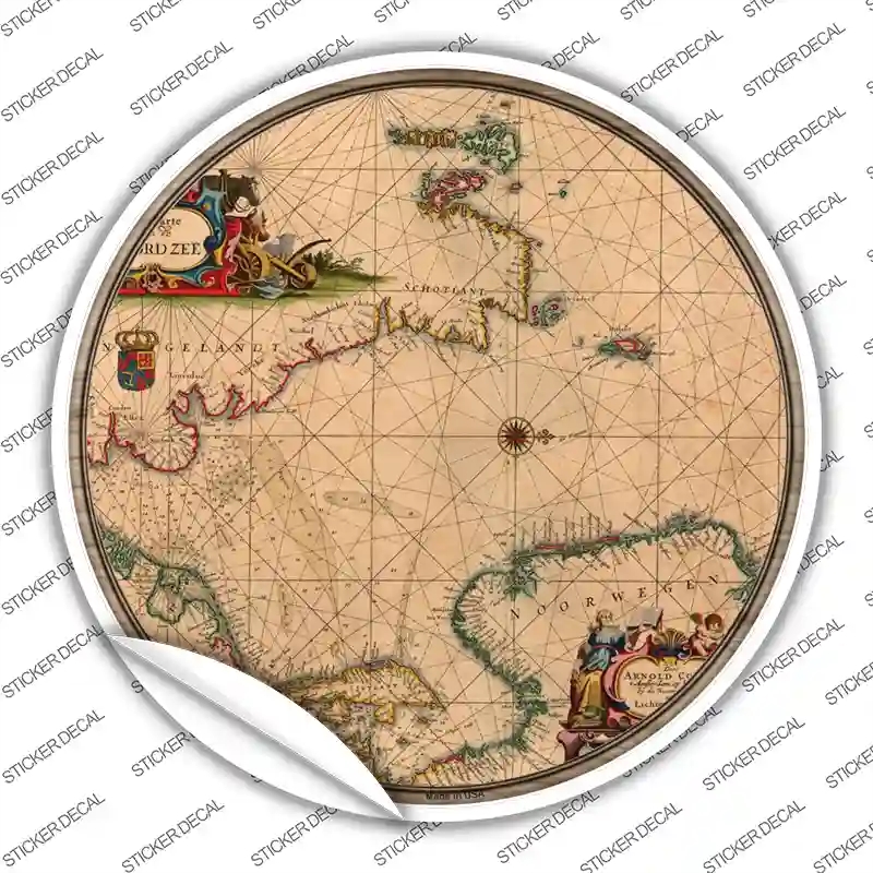 C-1616s-XL North Sea Map Novelty Circle Sticker Decal, Extra Large