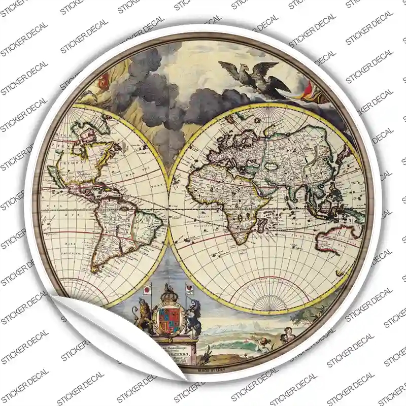 C-1620s-S World Map Novelty Circle Sticker Decal, Small