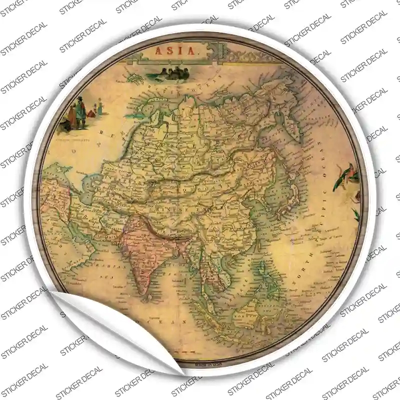 C-1612s-XL Asia Map Novelty Circle Sticker Decal, Extra Large