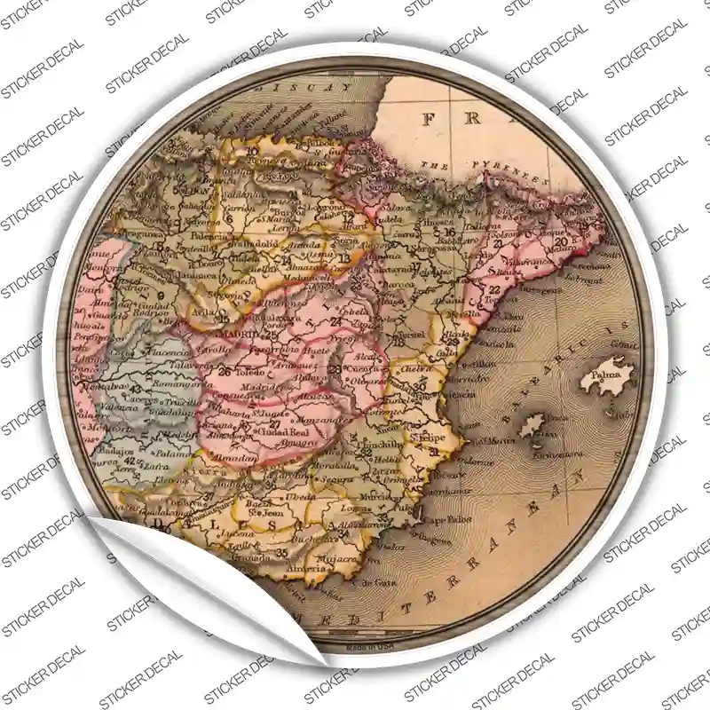 C-1619s-L Spain Map Novelty Circle Sticker Decal, Large
