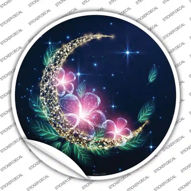 C-1649s-XL Moon & Flowers Novelty Circle Sticker Decal, Extra Large
