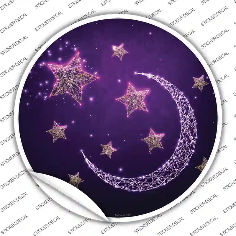 C-1650s-S Moon & Stars Novelty Circle Sticker Decal, Small