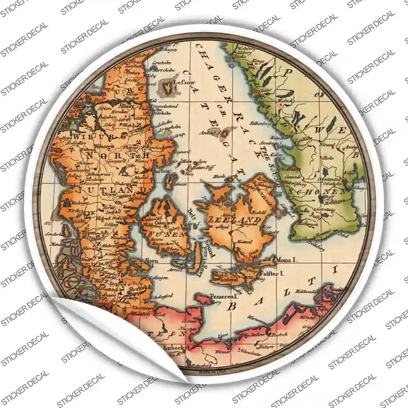 C-1611s-L Denmark Map Novelty Circle Sticker Decal, Large