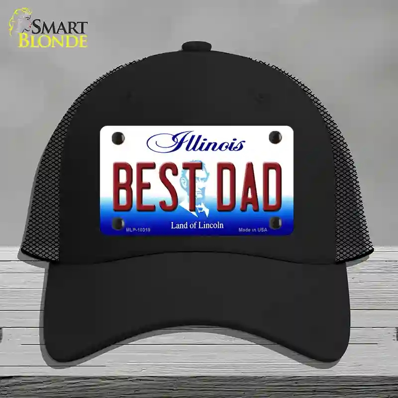 HAT01-MLP-10319 Best Dad Illinois Novelty License Plate Hat, Mesh - Black