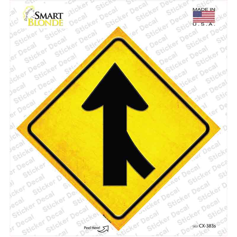 CX-383s-M Lane Merging From Right Novelty Diamond Sticker Decal, Medium