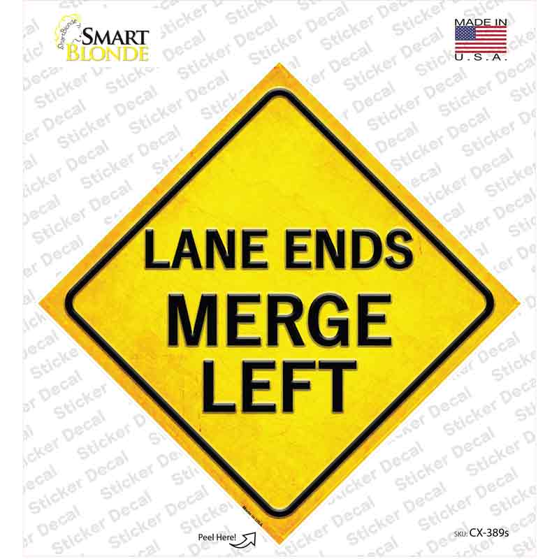 CX-389s-M Lane Ends Merge Left Novelty Diamond Sticker Decal, Medium