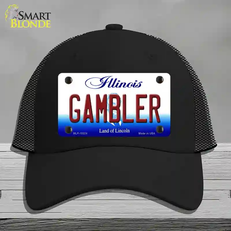HAT01-MLP-10324 Gambler Illinois Novelty License Plate Hat, Mesh - Black