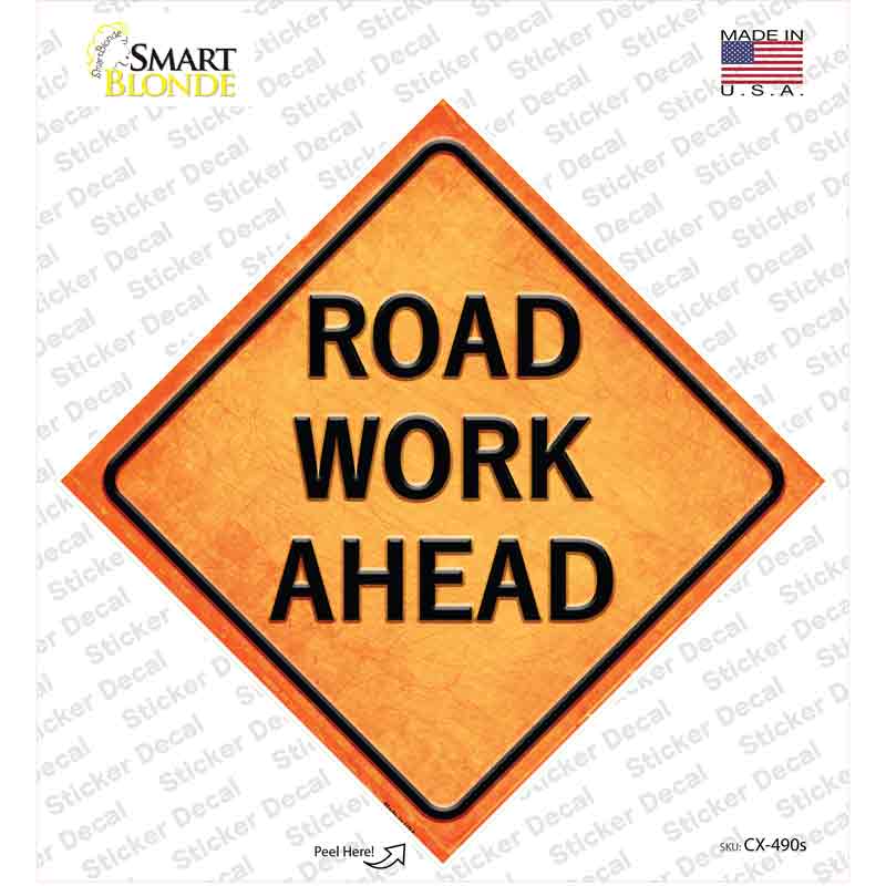 CX-490s-M Road Work Ahead Novelty Diamond Sticker Decal, Medium