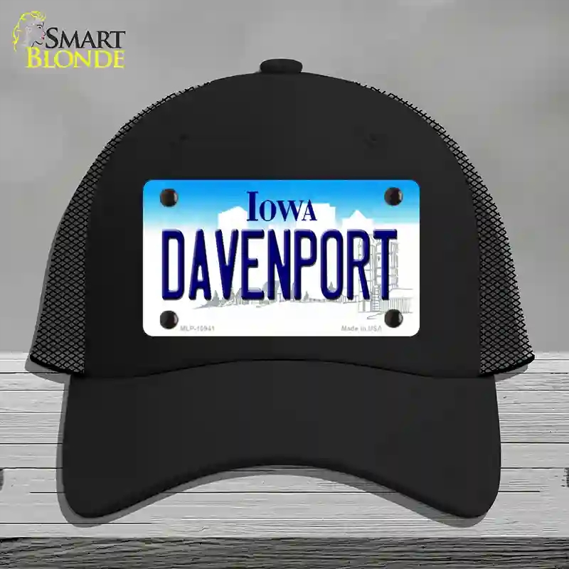 HAT01-MLP-10941 Davenport Iowa Novelty License Plate Hat, Mesh - Black