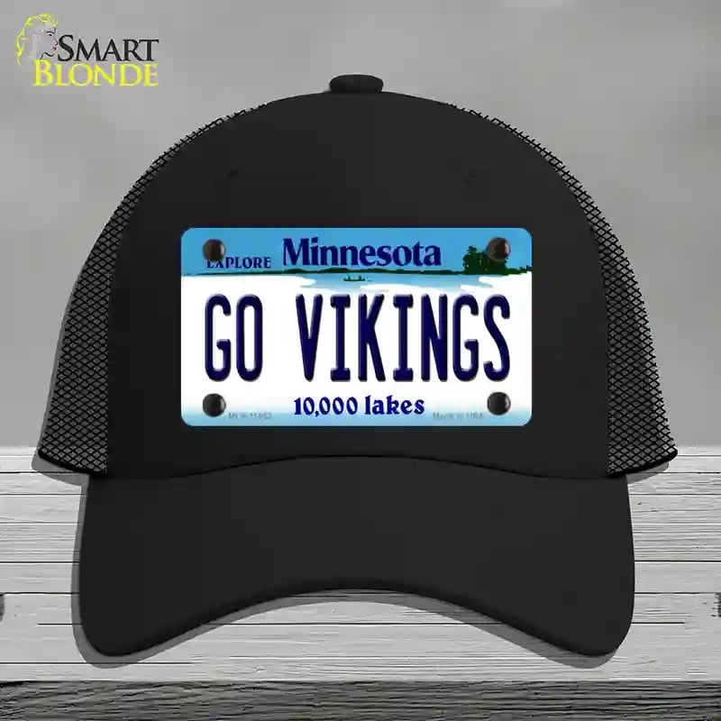 HAT01-MLP-11052 Go Vikings Minnesota Novelty License Plate Hat, Mesh - Black