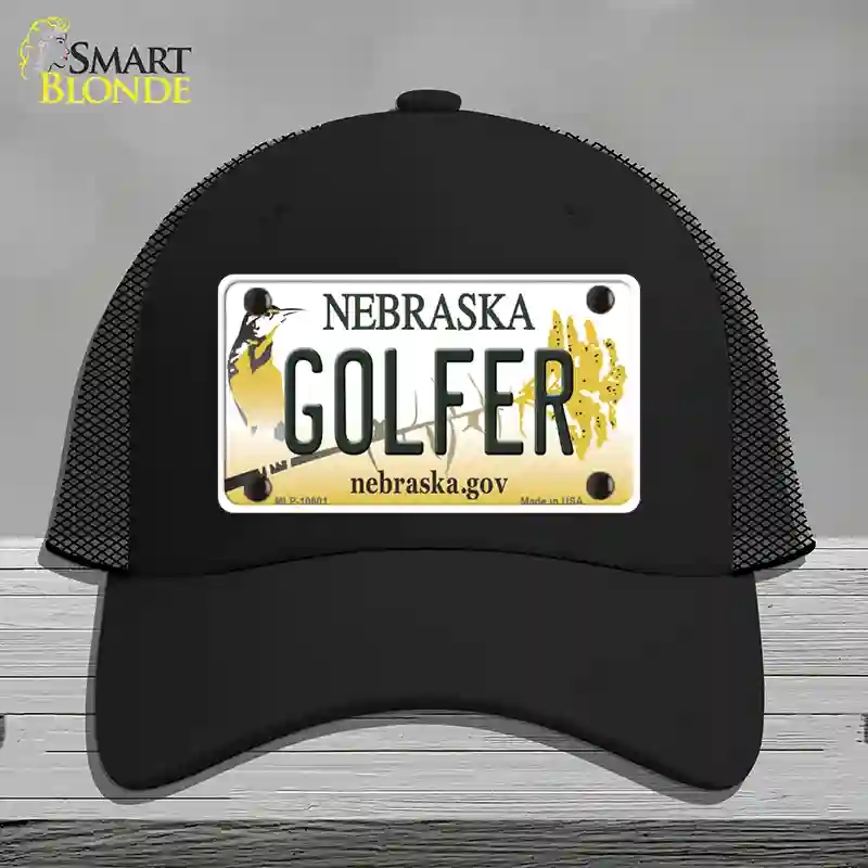 HAT01-MLP-10601 Golfer Nebraska Novelty License Plate Hat, Mesh - Black