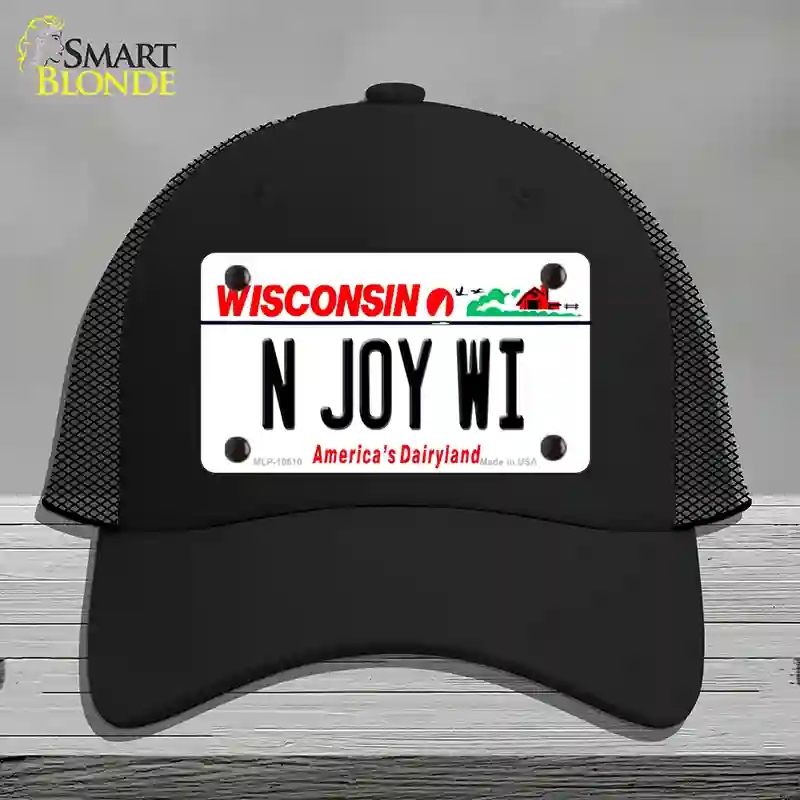 HAT01-MLP-10610 N Joy WI Wisconsin Novelty License Plate Hat, Mesh - Black