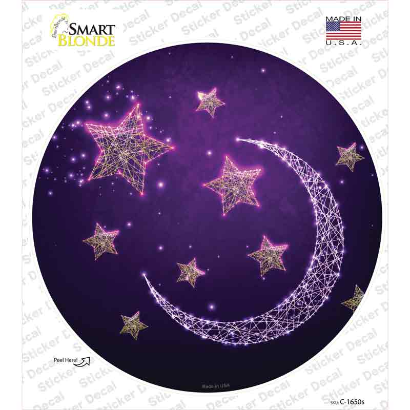 C-1650s-M Moon & Stars Novelty Circle Sticker Decal, Medium