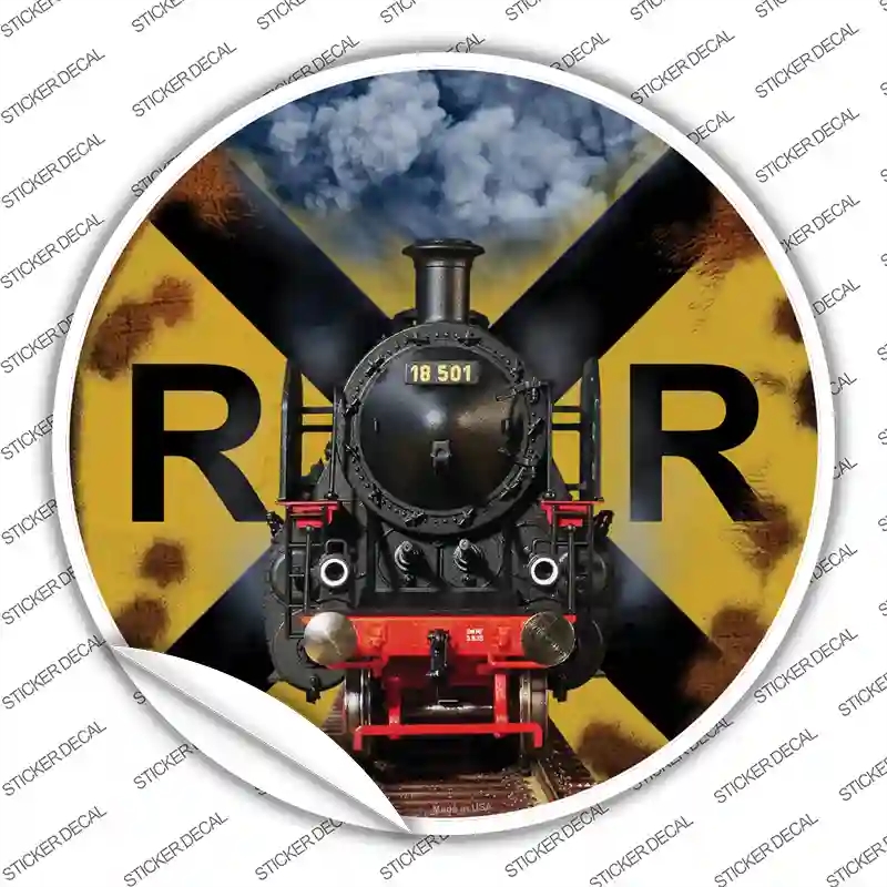 C-1659s-L Railroad Crossing Train Novelty Circle Sticker Decal, Large