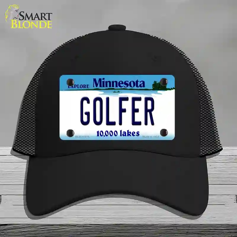 HAT01-MLP-11075 Golfer Minnesota State Novelty License Plate Hat, Mesh - Black
