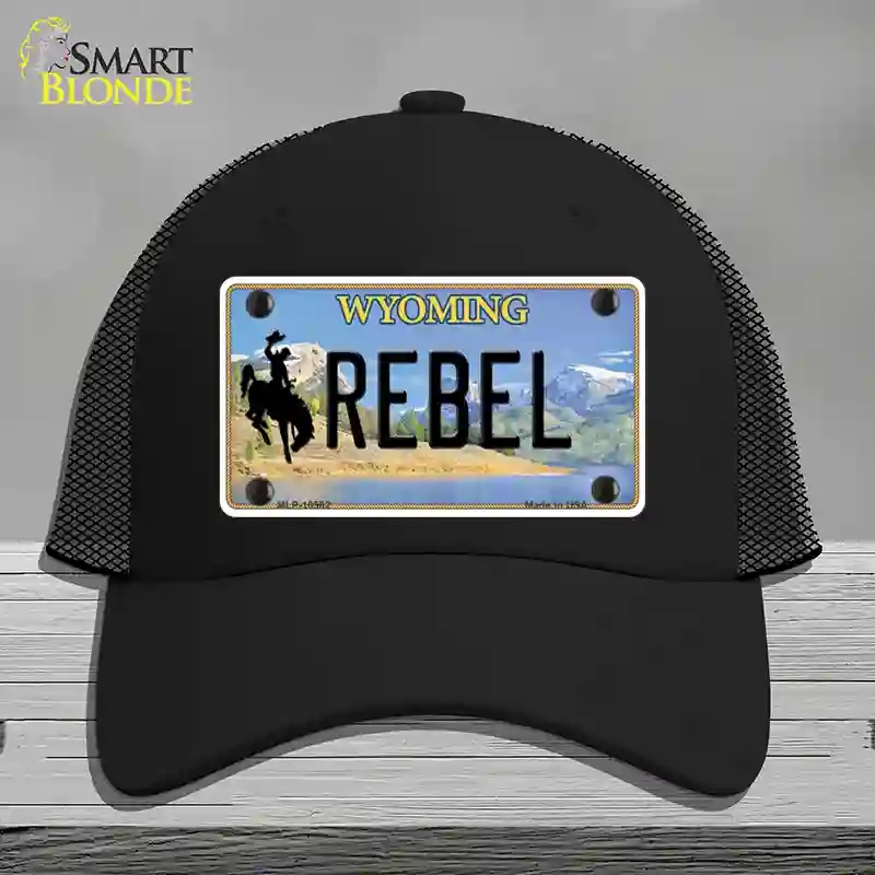 HAT01-MLP-10562 Rebel Wyoming Novelty License Plate Hat, Mesh - Black