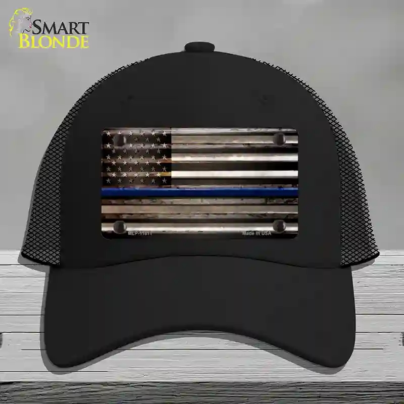 HAT01-MLP-11811 Thin Blue Line American Flag Novelty License Plate Hat, Mesh - Black
