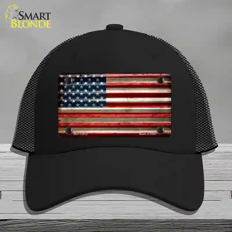 HAT01-MLP-11812 American Flag Corrugated Novelty License Plate Hat, Mesh - Black