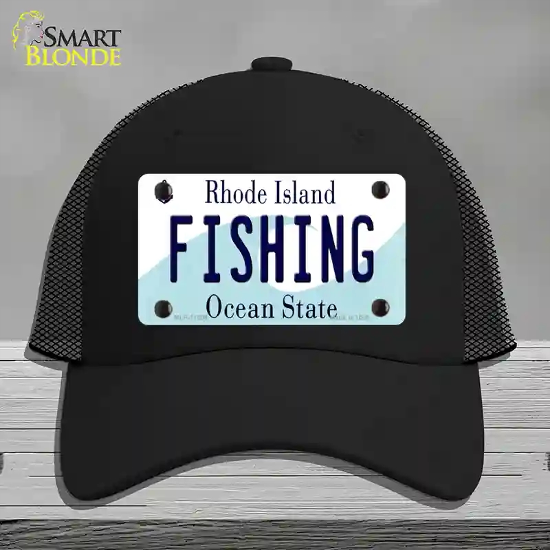 HAT01-MLP-11206 Fishing Rhode Island State Novelty License Plate Hat, Mesh - Black