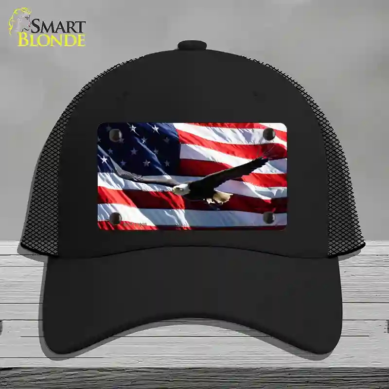 HAT01-MLP-11939 Soaring Eagle Flag Novelty License Plate Hat, Mesh - Black