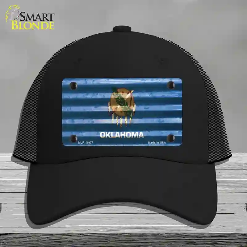 HAT01-MLP-11977 Oklahoma Corrugated Flag Novelty License Plate Hat, Mesh - Black